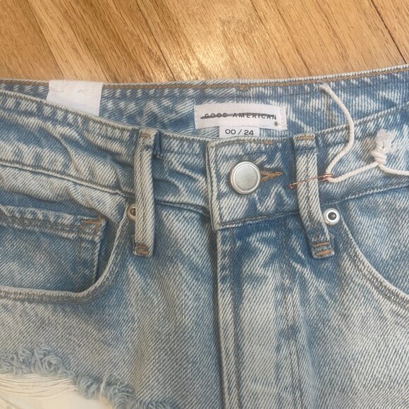 Good American Good 90's Extreme Rip High Waist Bermuda Shorts NWOT Size 24 - Picture 4 of 6